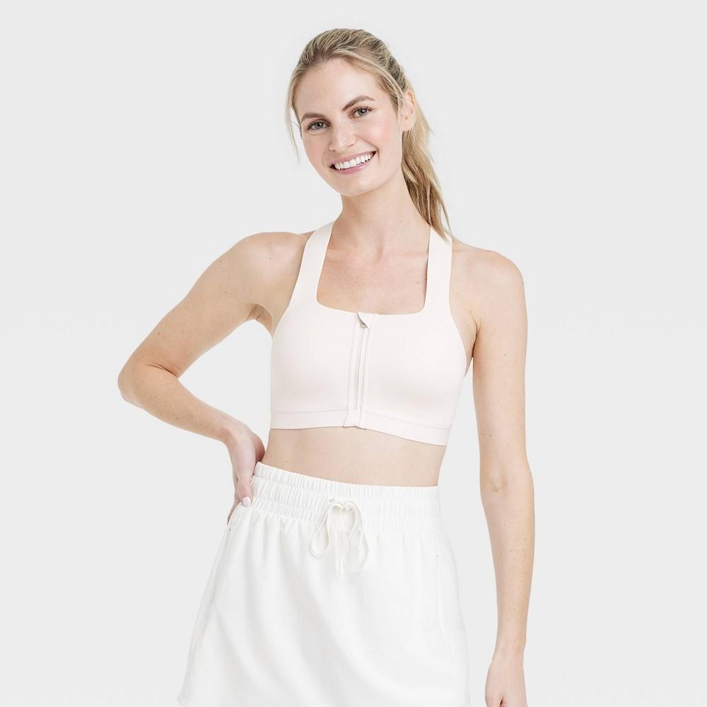 Womens Sculpt High Support Zip-Front Sports Bra - All In Motion Cream 36B product image