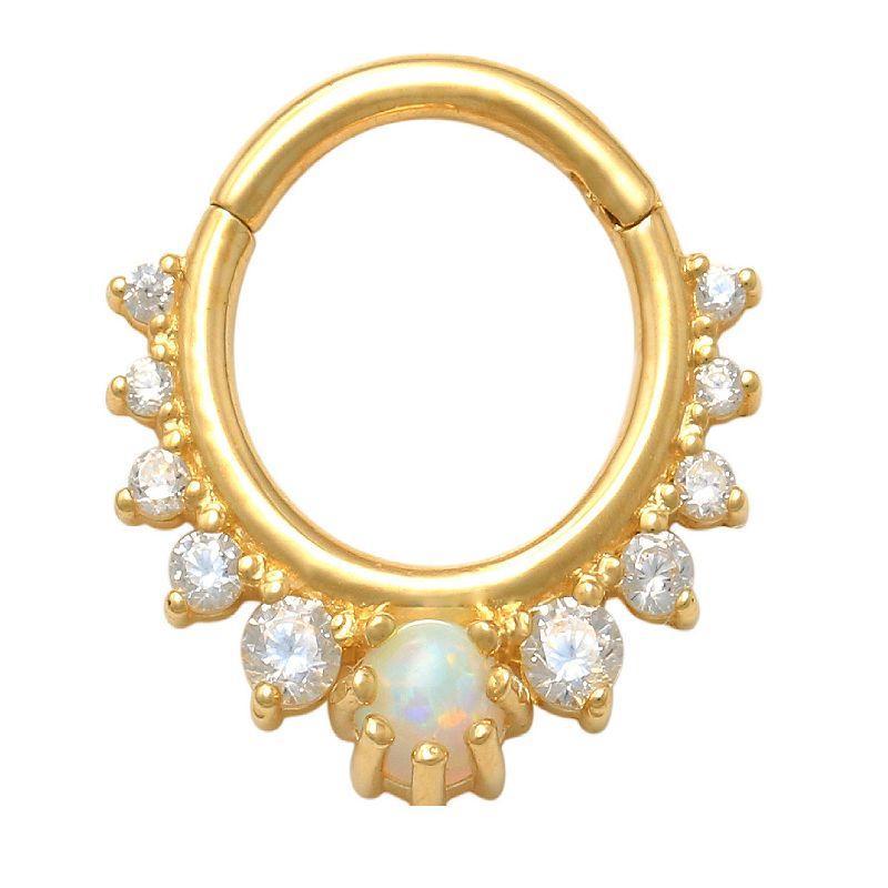 Amella Jewels 10K Gold Opal & Cubic Zirconia Septum Clicker Nose Ring, Womens, Yellow Product Image