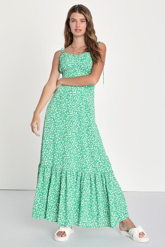 Adorable Views Green Floral Print Tie-Strap Maxi Dress Product Image