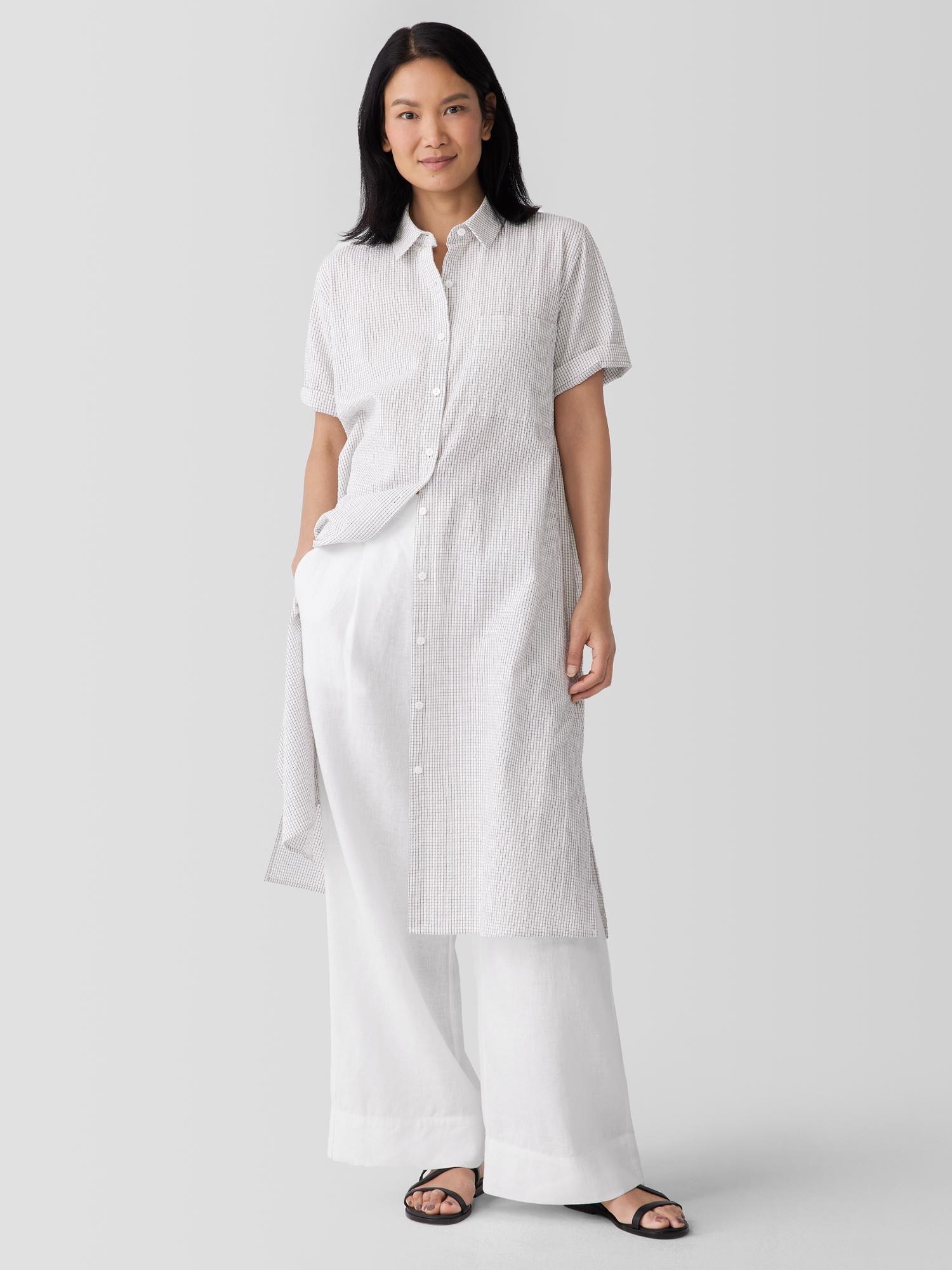 EILEEN FISHER Organic Cotton Ripple Checkered Shirtdressfemale product image