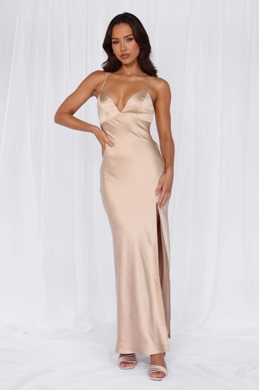 HELLO MOLLY The Sophia Satin Maxi Dress Champagne Product Image