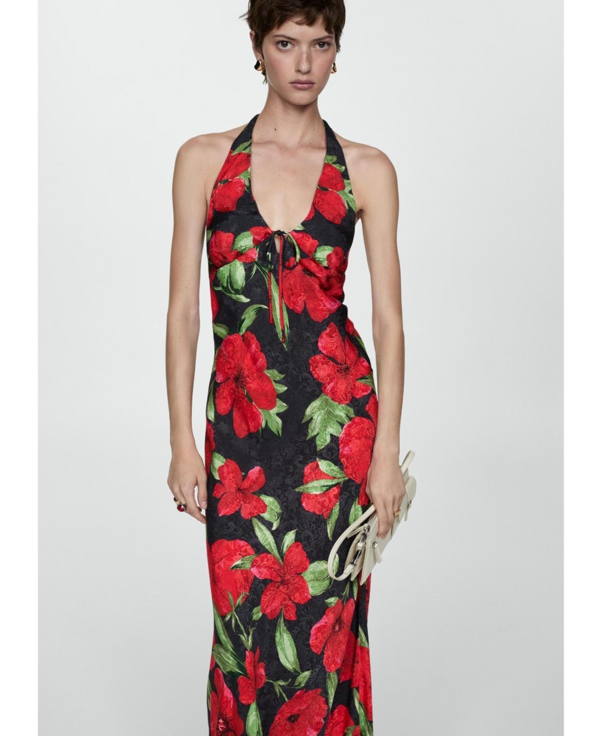 Mango Womens Halter-Neck Floral Dress Product Image