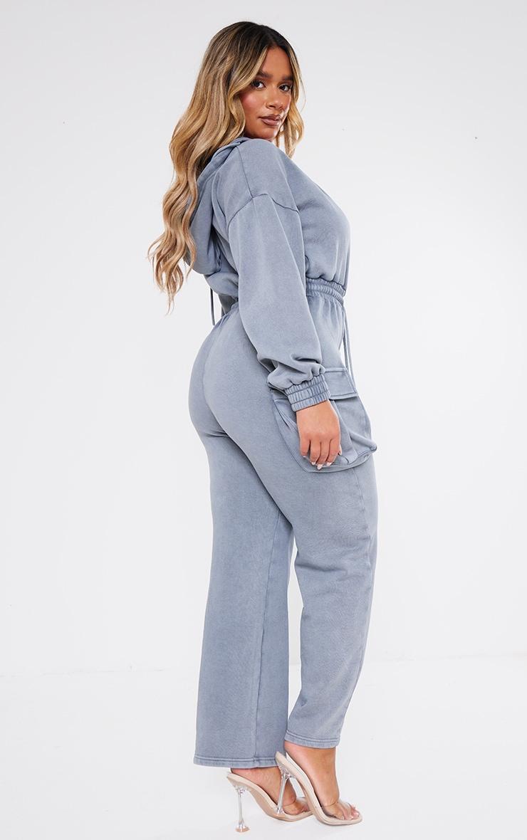 Shape Charcoal Washed Sweat Plunge Neck Jumpsuit Product Image