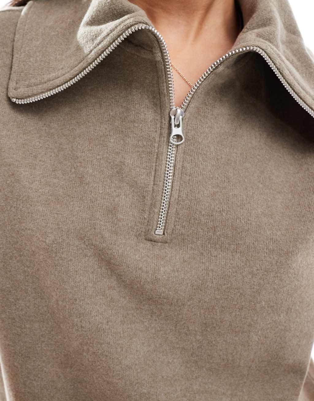 ASOS DESIGN supersoft half zip tank in taupe heather Product Image