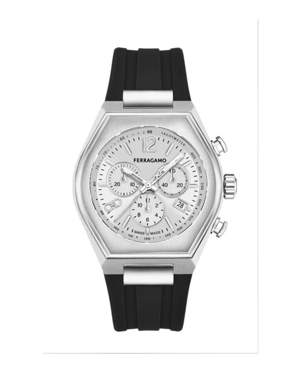 FERRAGAMO Tonneu Chrono Silicone Watch In Silver Product Image