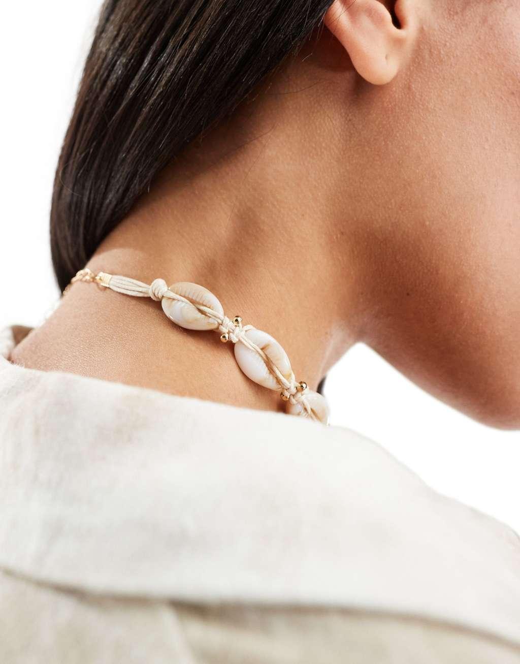 ASOS DESIGN choker necklace with faux shell design in neutral  Product Image