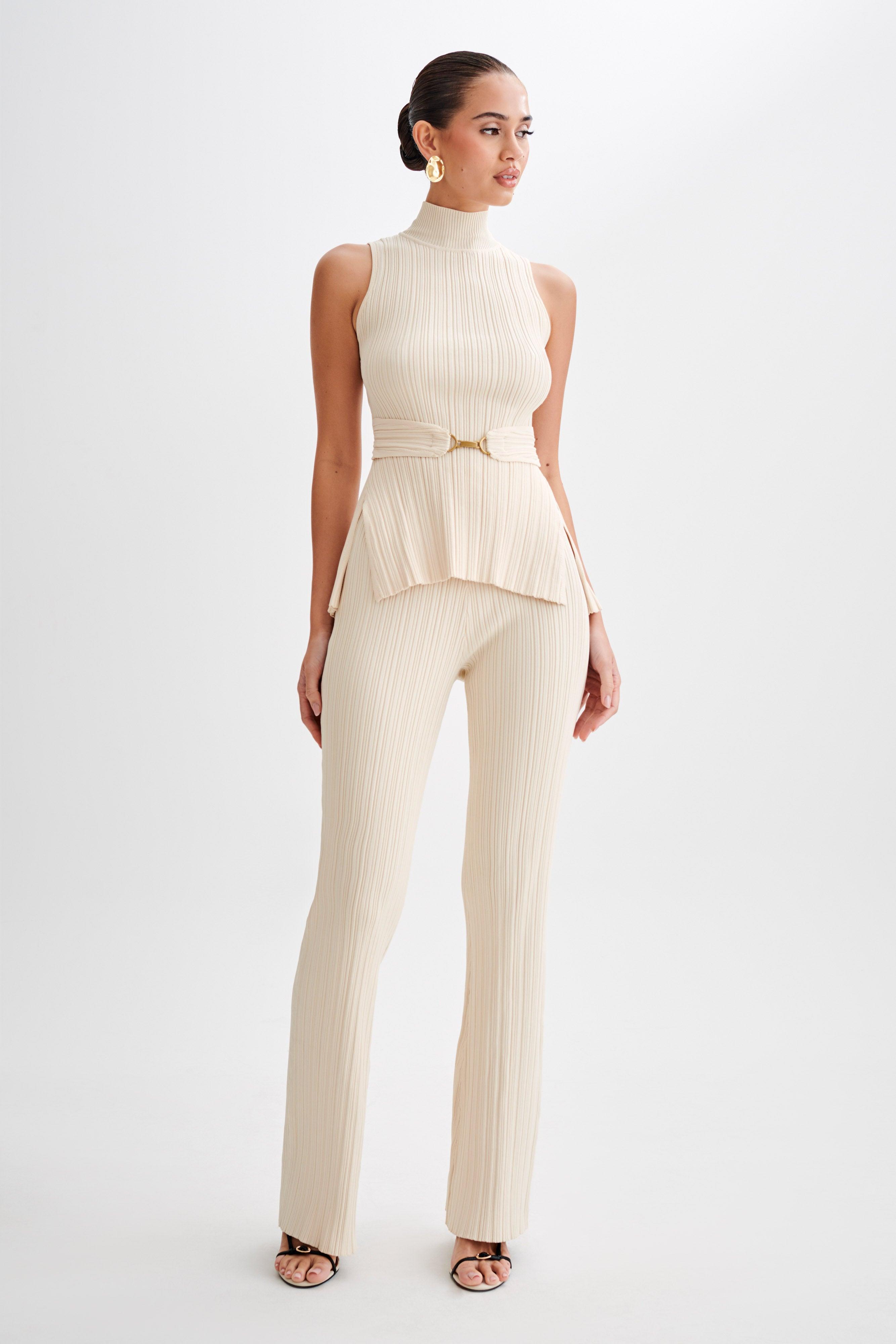 Chiara Straight Leg Rib Knit Pant - Cream Product Image