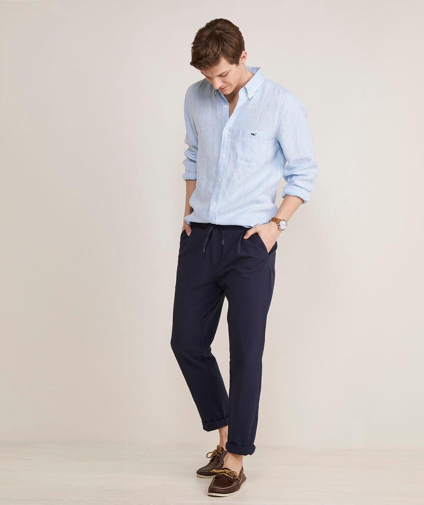 Seersucker Pleated Pull-On Pants Product Image