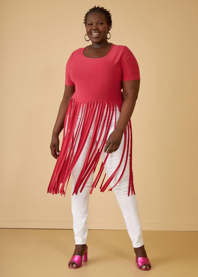 Plus Size Fringed Stretch Knit Duster Ashley Stewart Product Image