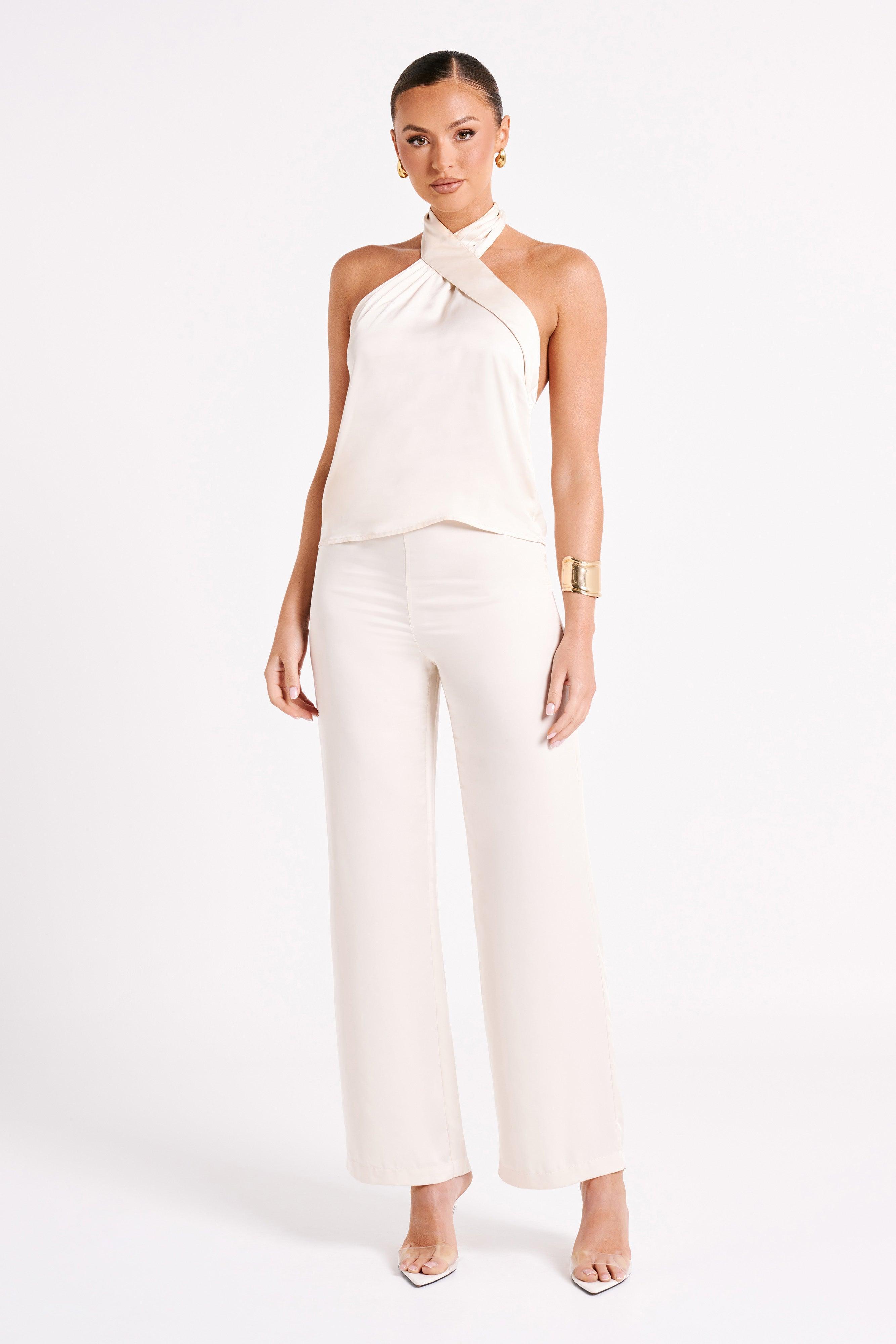 Elisa Satin Straight Leg Pant - Sand Product Image