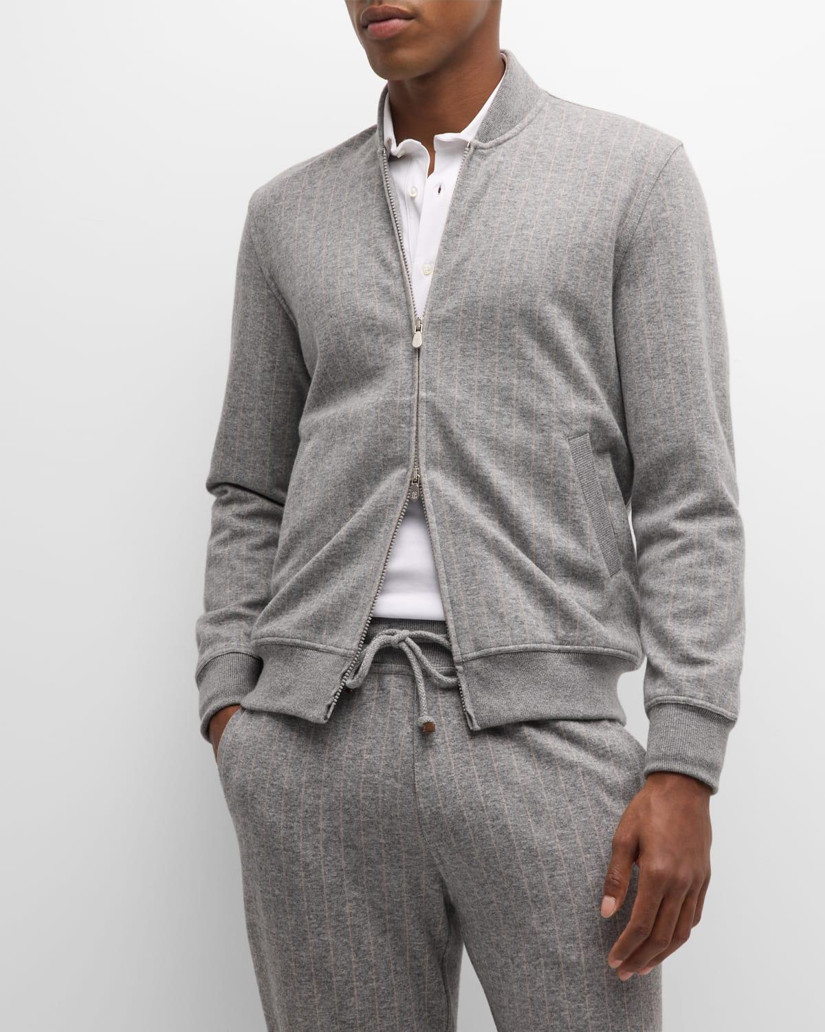 Mens Cashmere And Cotton Chalk Stripe French Terry Sweatshirt With Zipper Product Image