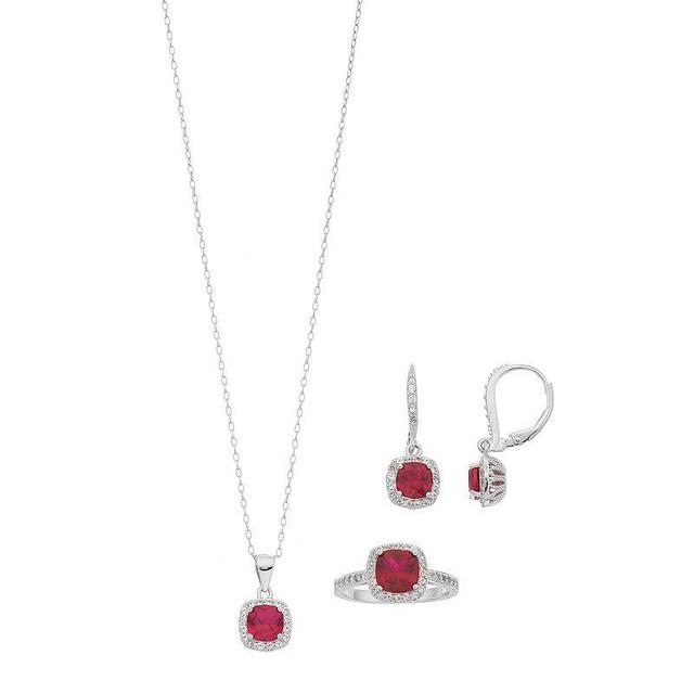 Sterling Silver Lab-Created Ruby & White Sapphire Halo Jewelry Set, Womens Product Image