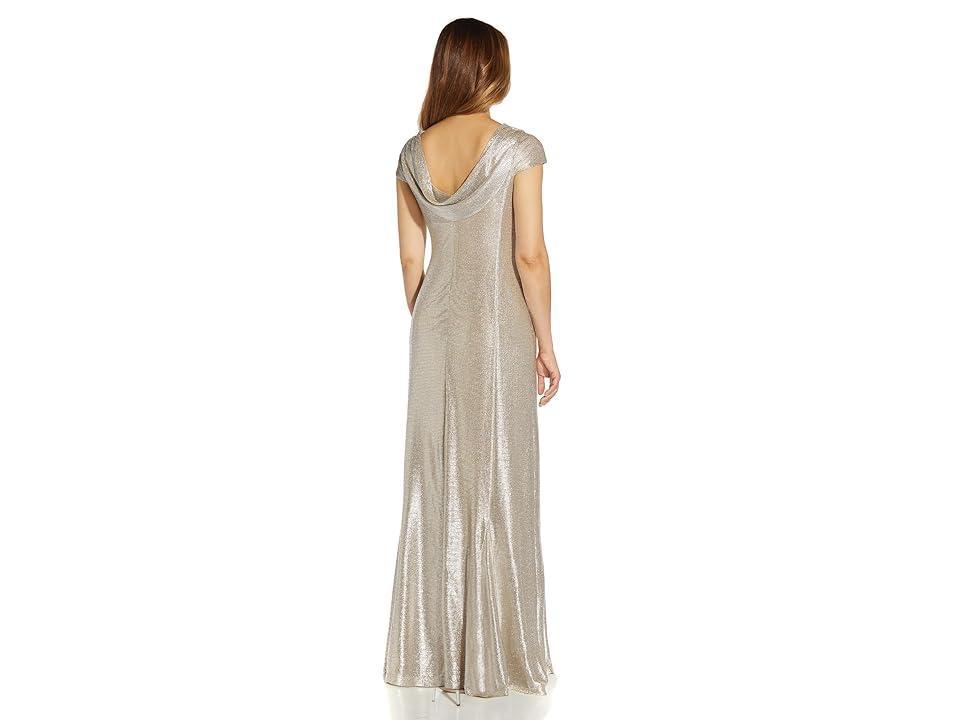 Adrianna Papell Glitter Cowl Neck Draped Back Cap Sleeve A Product Image