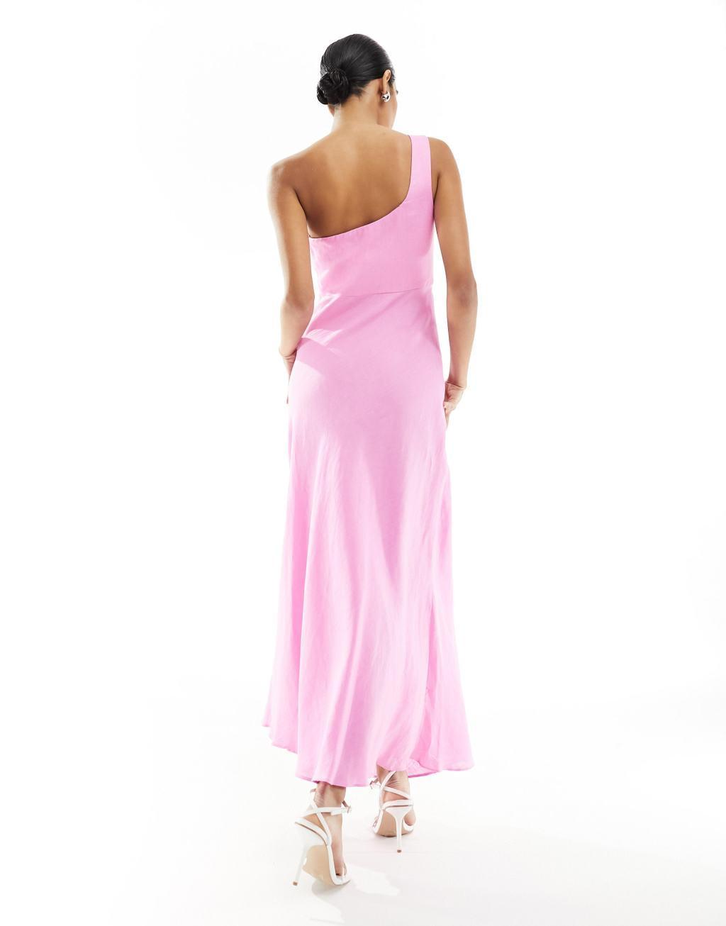 Ever New asymmetrical linen cut out maxi dress in pink Product Image