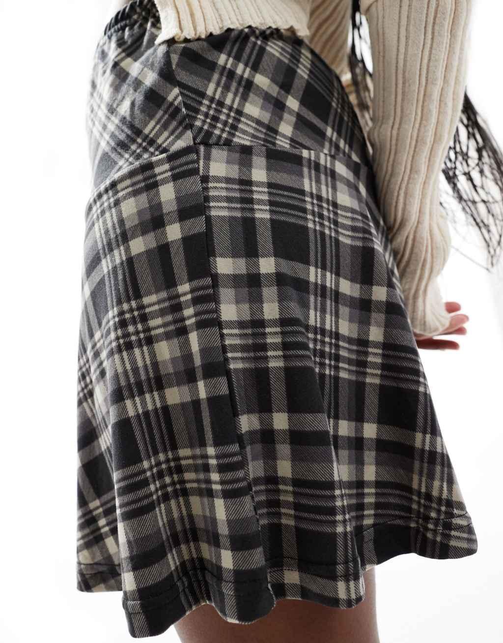 Noisy May elasticated mini skirt in black check Product Image