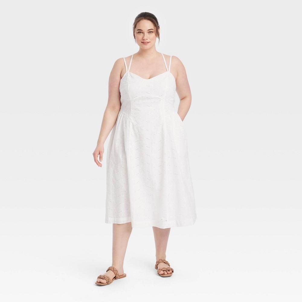 Womens Eyelet Midi Sundress - A New Day White 4X Product Image