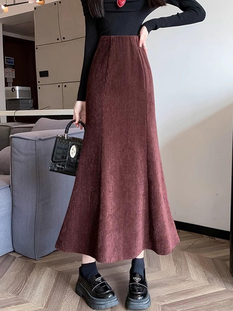 High Rise Plain Maxi Fishtail Skirt Product Image