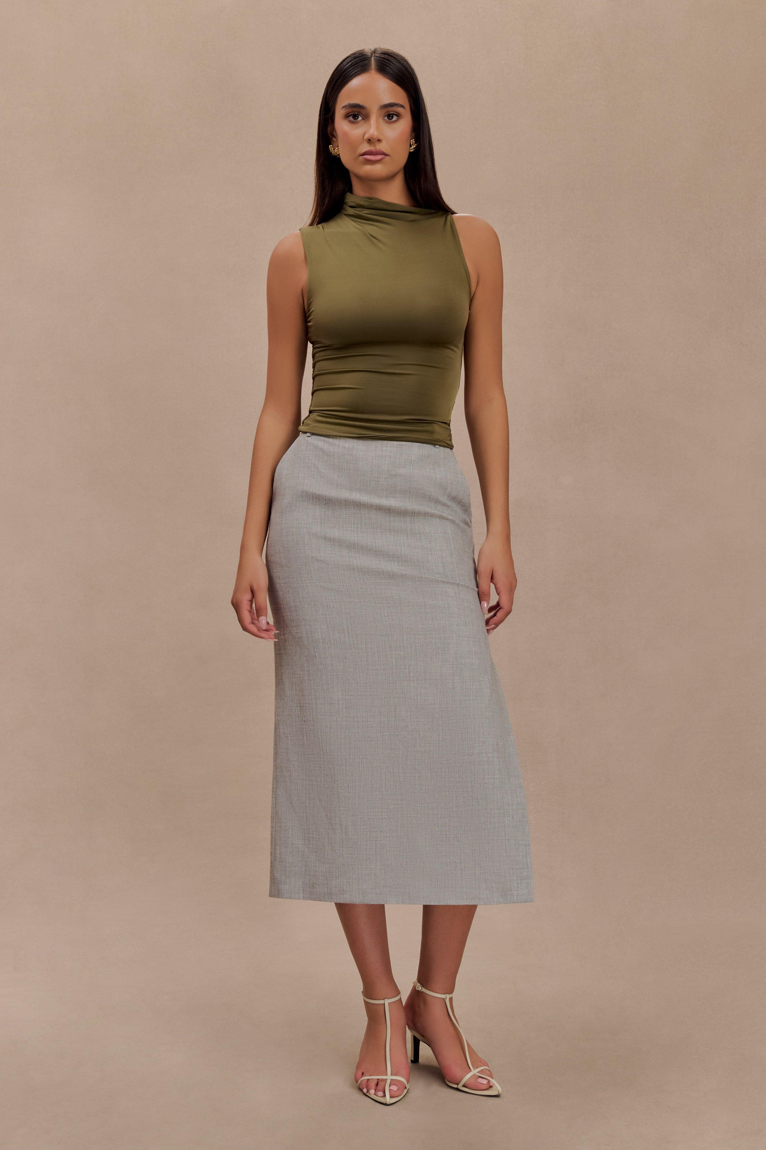 Hadleigh Sleeveless Slinky Top - Dark Olive Product Image