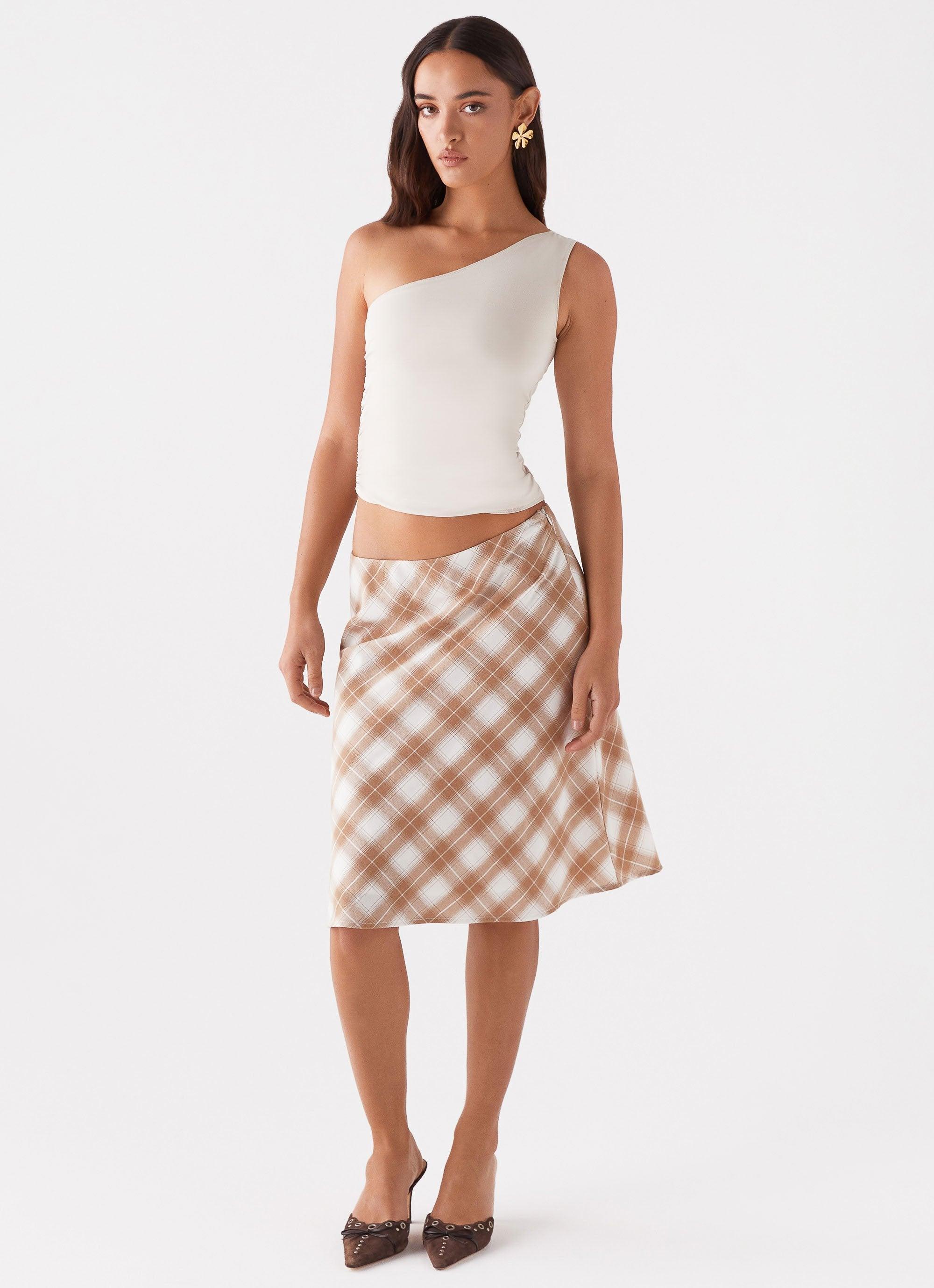 Andie Midi Skirt - Brown/White Plaid Product Image