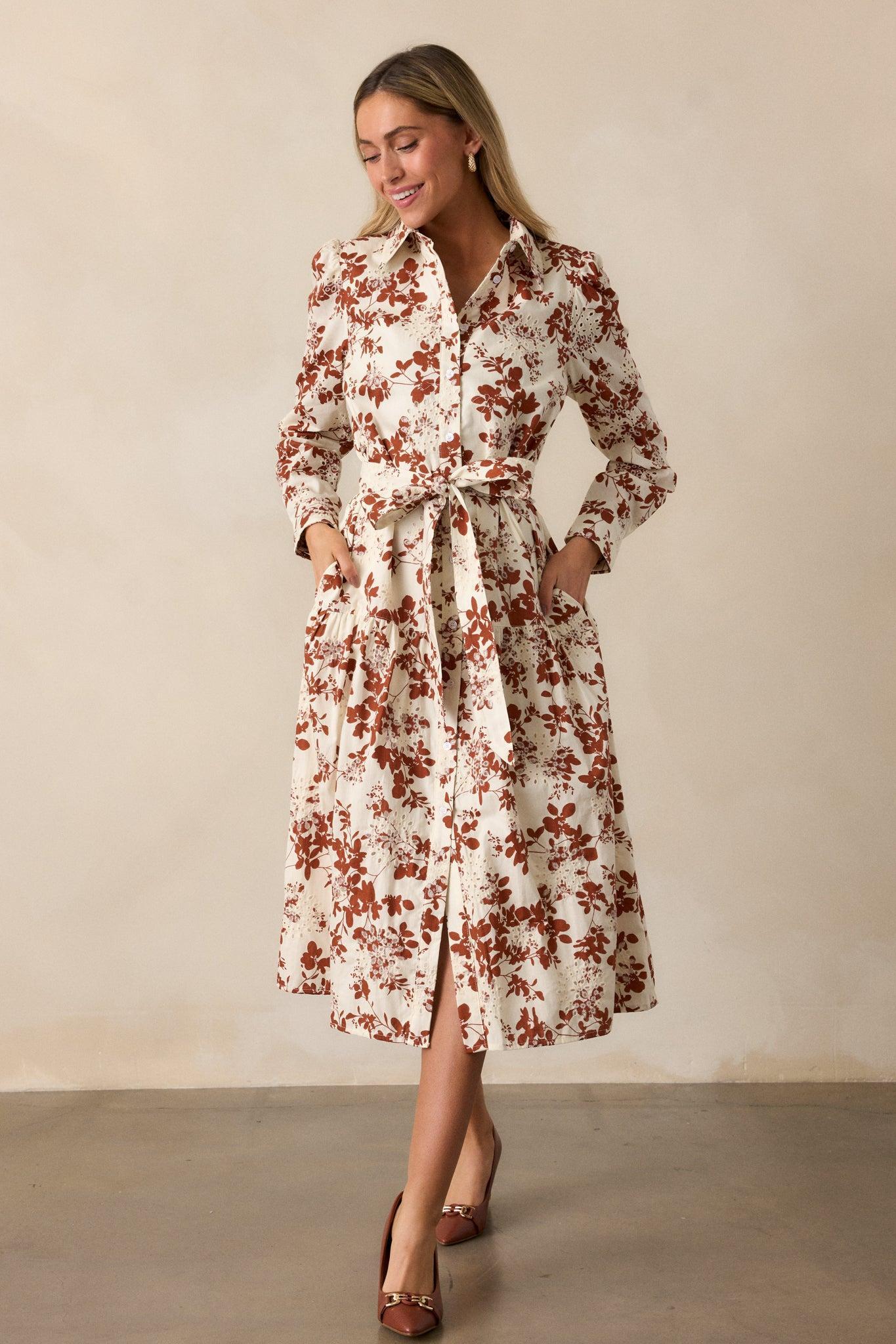 Savor the Season 100% Cotton Ivory Long Sleeve Midi Dress Product Image