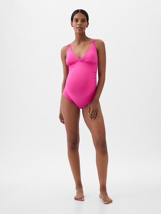 Maternity Strappy V-Neck One-Piece Swimsuit Product Image