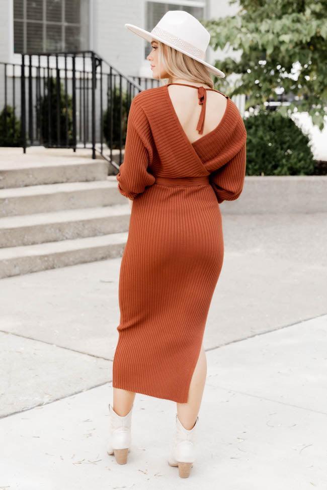 Main Event Burnt Orange Wrap Sweater Dress Product Image