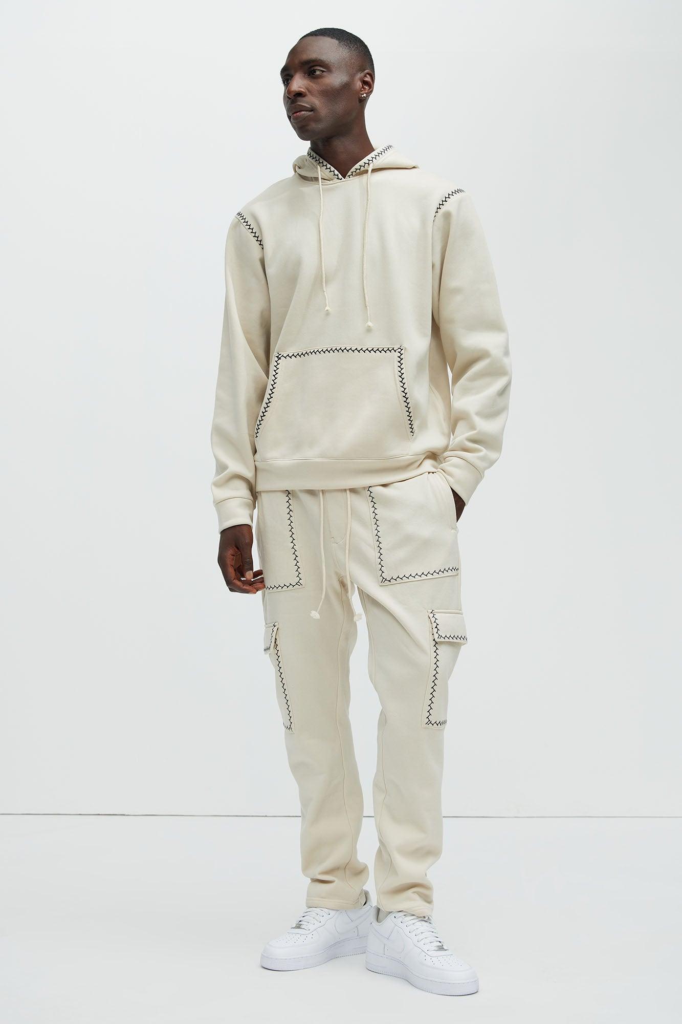 Casual Contrast Stitch Hoodie - Off White Product Image