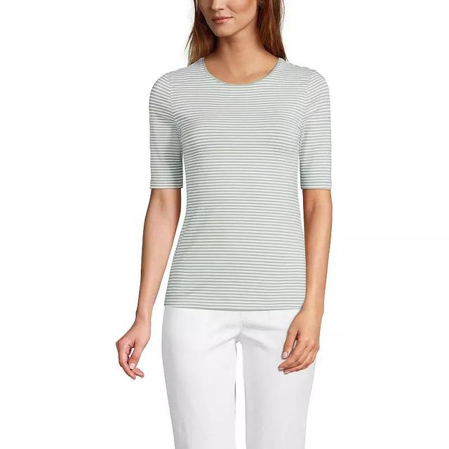 Petite Lands End Lightweight Cotton Modal Elbow Sleeve Crew Neck Tee, Womens Product Image