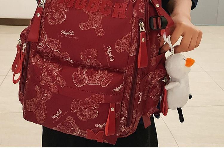 Bear Print Lettering Applique Nylon Laptop Backpack / Tote Bag / Bag Charm / Set Product Image