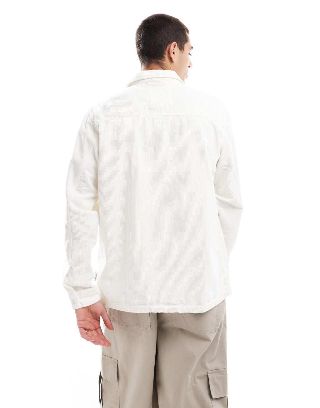 ONLY & SONS relaxed fit corduroy overshirt with 5th Ave embroidery in cream Product Image