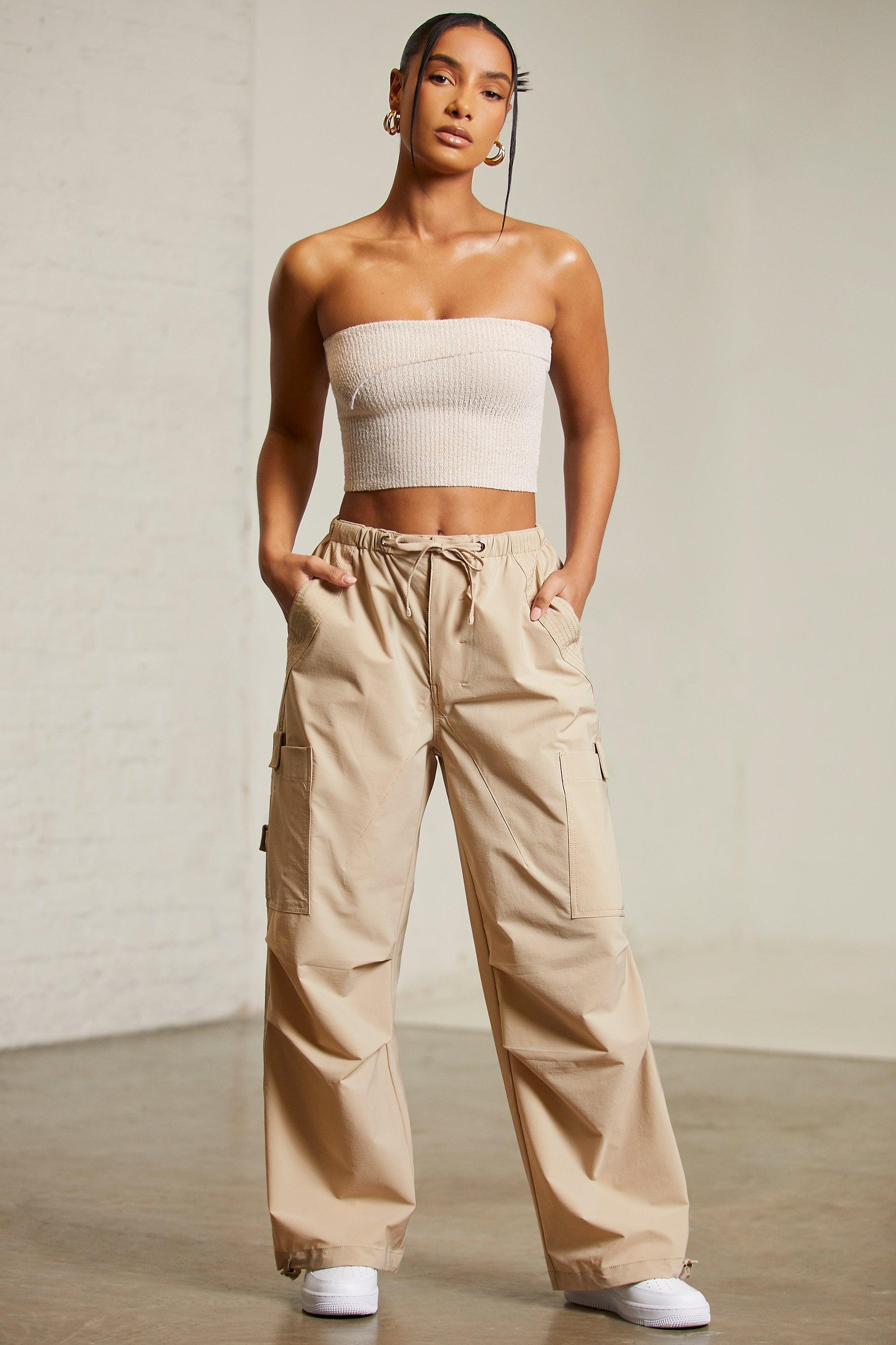 Wide Leg Cargo Trousers in Beige Product Image