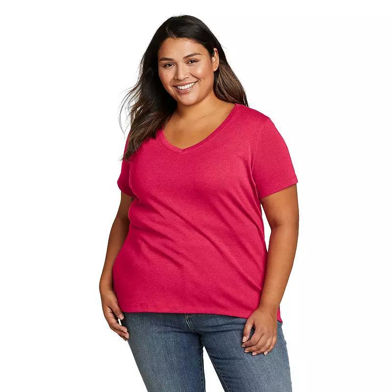 Plus Size Eddie Bauer Short Sleeve Favorite V-Neck Tee, Womens Pink Product Image