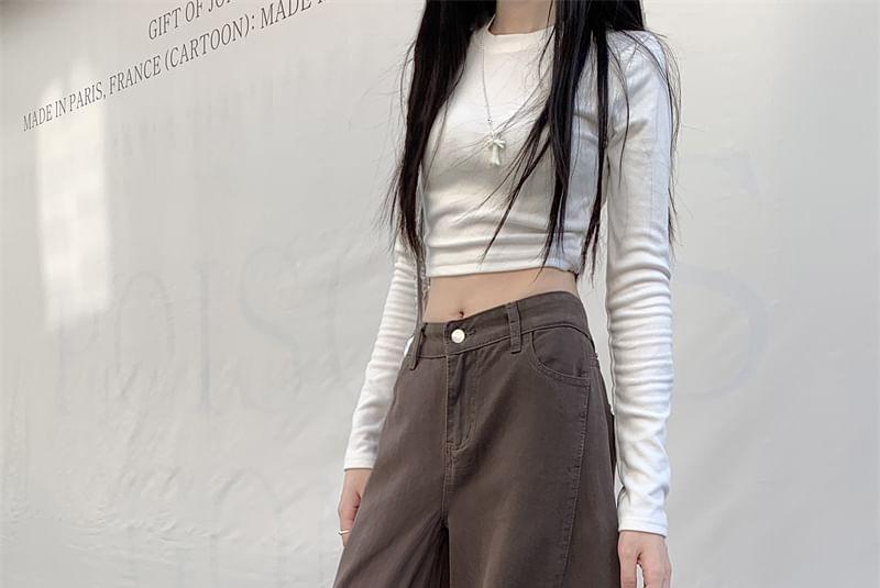 Hight Waist Plain Wide Leg Cargo Jeans Product Image