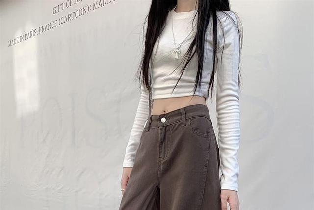 Hight Waist Plain Wide Leg Cargo Jeans Product Image