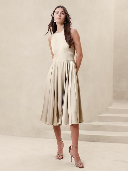 Ness Pleated Satin Midi Dress Product Image