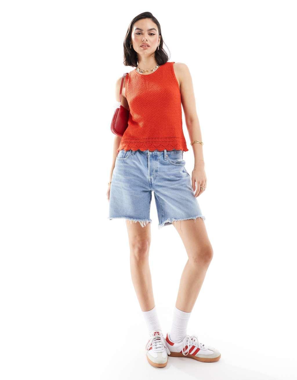 JDY knit tank top with back tie detail in red Product Image