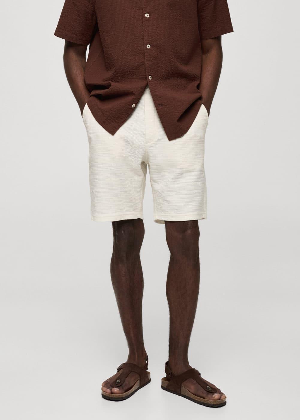 MANGO MAN - Cotton bermuda shorts with cord texture ecruMen Product Image