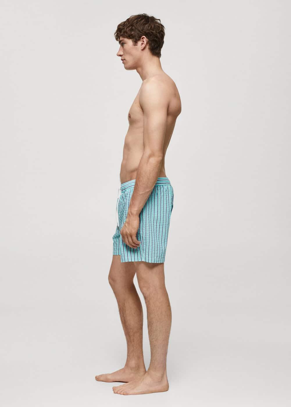 MANGO MAN - Striped lace print swimsuit sky blueMen Product Image