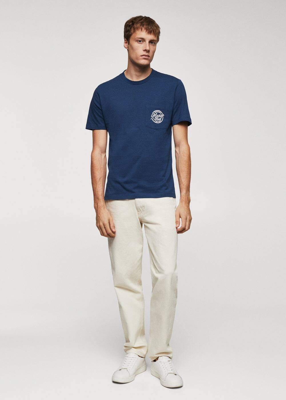 MANGO MAN - 100% cotton t-shirt with logo indigo blueMen Product Image