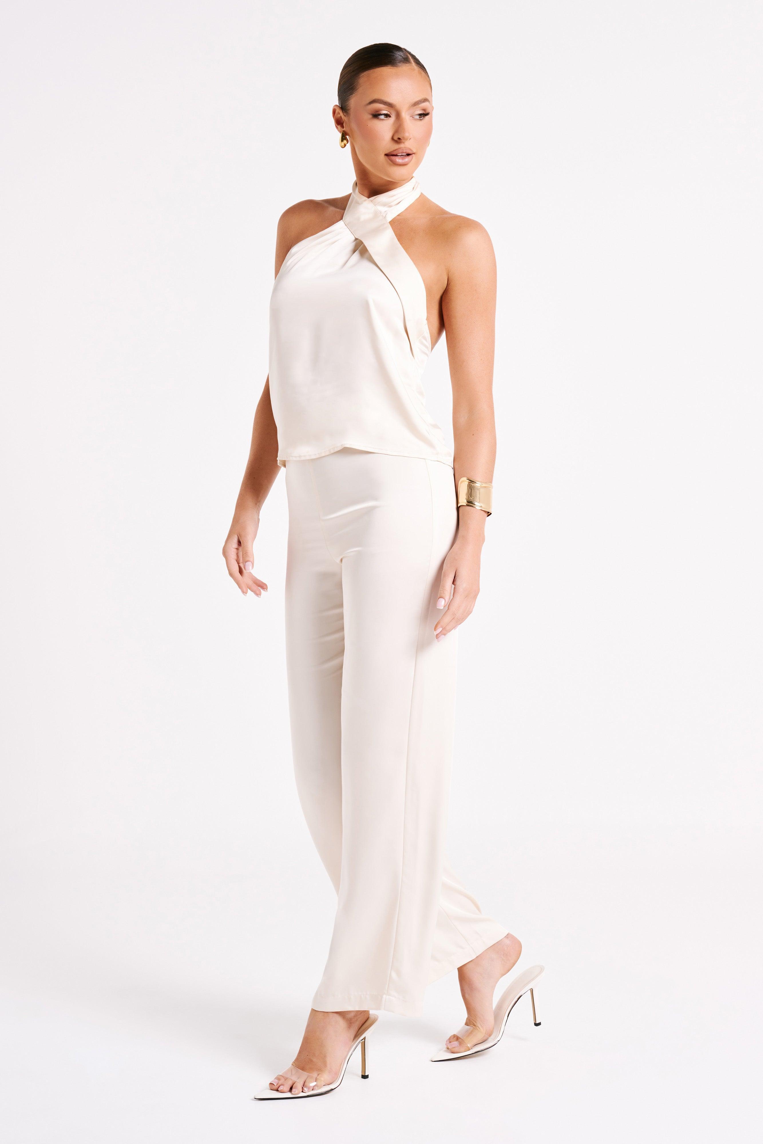 Elisa Satin Straight Leg Pant - Sand Product Image