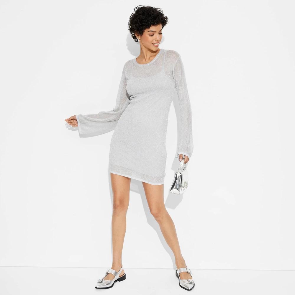 Womens Bell Long Sleeve Mini Sweater Dress - Wild Fable Silver Product Image