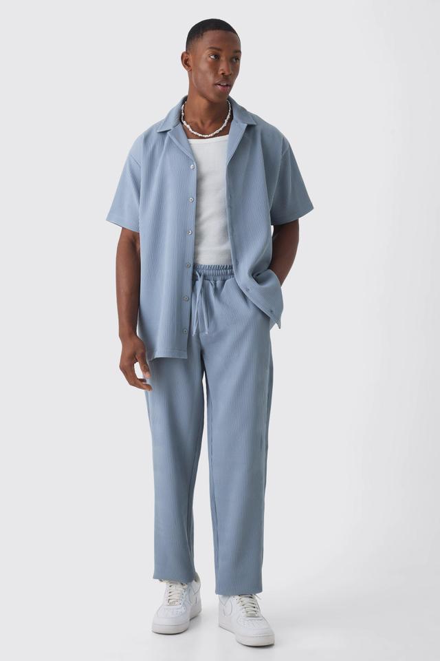 Oversized Short Sleeve Pleated Shirt & Straight Pants Set | boohooMAN USA Product Image