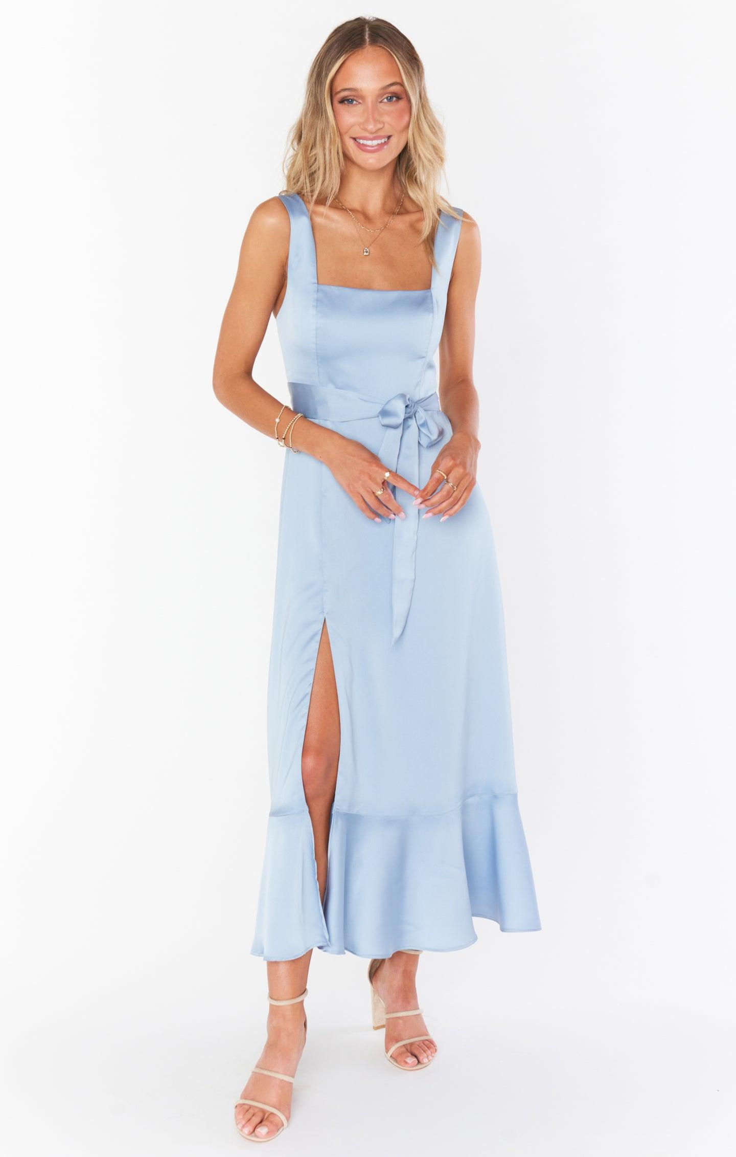 Claire Midi Dress ~ Steel Blue Luxe Satin Product Image