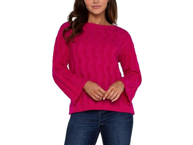 Liverpool Los Angeles Long Sleeve Boat Neck Sweater Cable Yarn (Bright Star Ruby) Women's Sweater Product Image