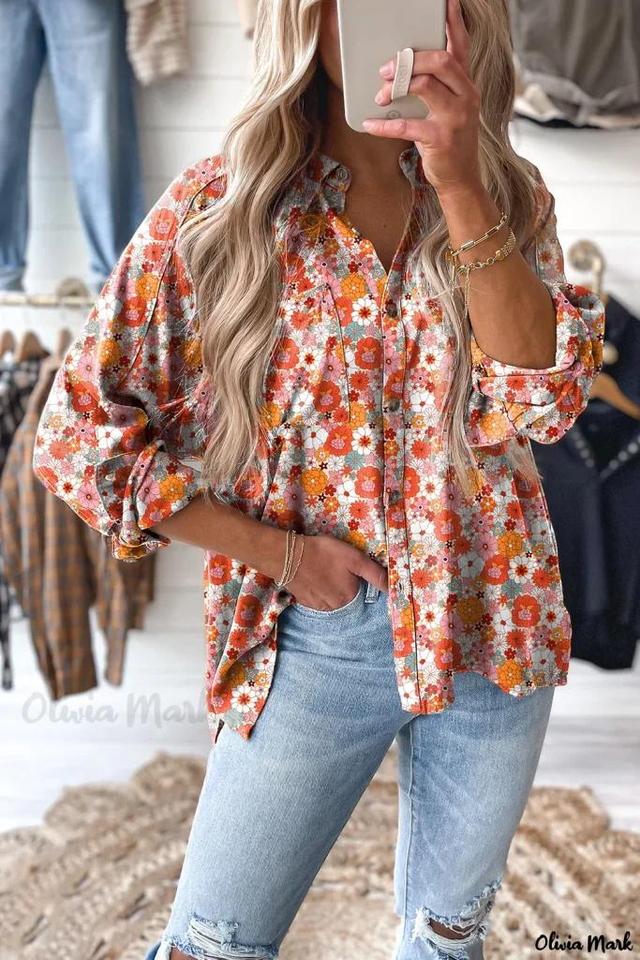 Olivia Mark – Versatile Multicolor Floral Print Shirt with Stylish Chest Pocket – Perfect for Casual Wear Product Image