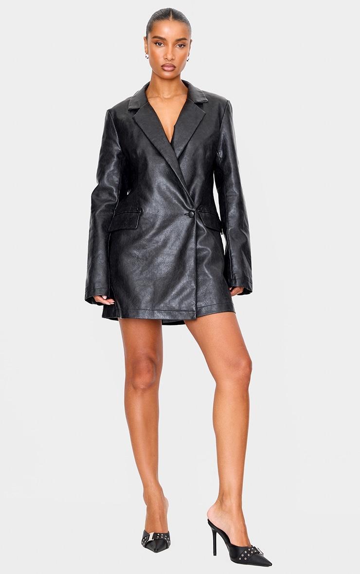 Black Structured Faux Leather Blazer Dress product image