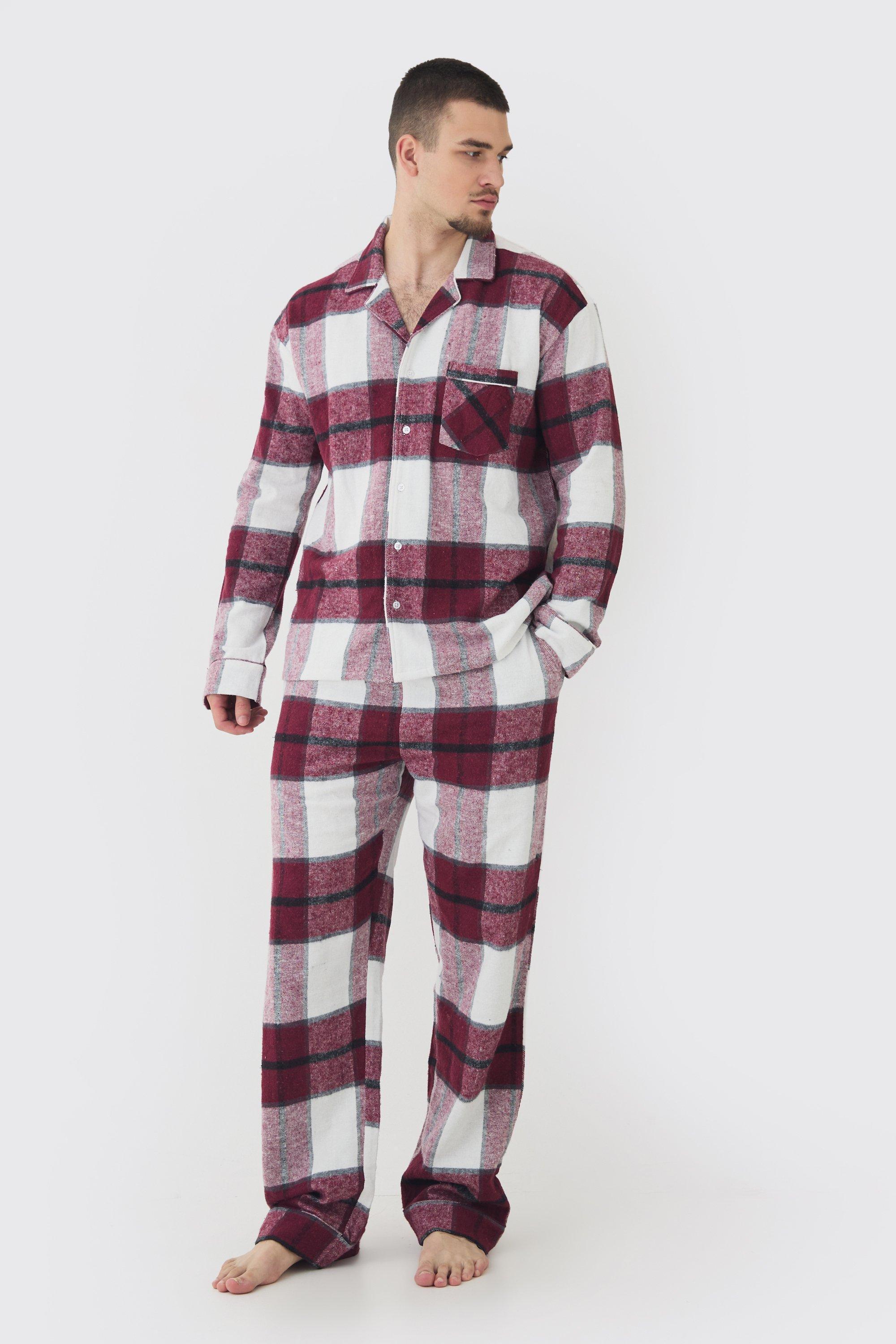 Tall Brushed Flannel Shirt and Pants Pyjama Set | boohooMAN USA Product Image