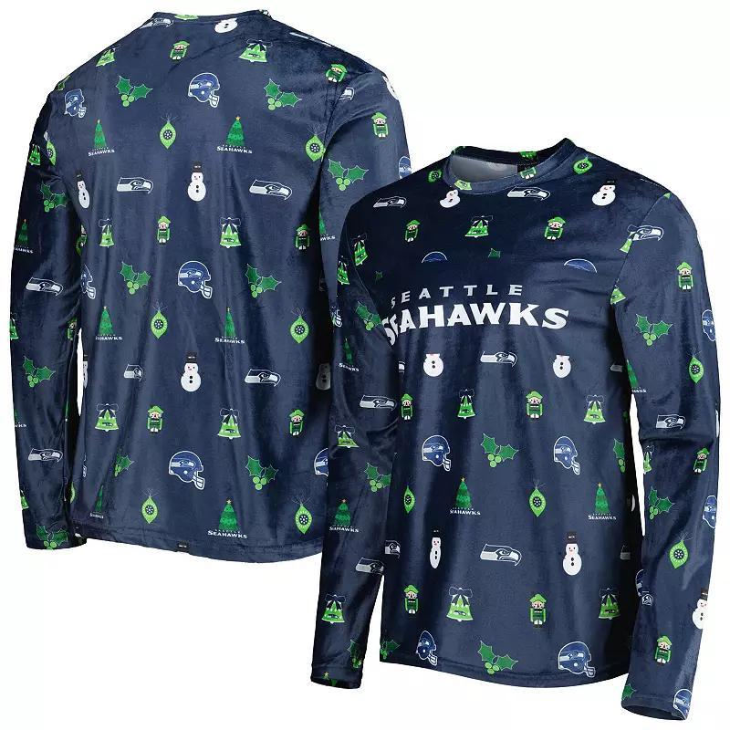 Mens FOCO College Seattle Seahawks Holiday Repeat Long Sleeve T-Shirt Blue Product Image