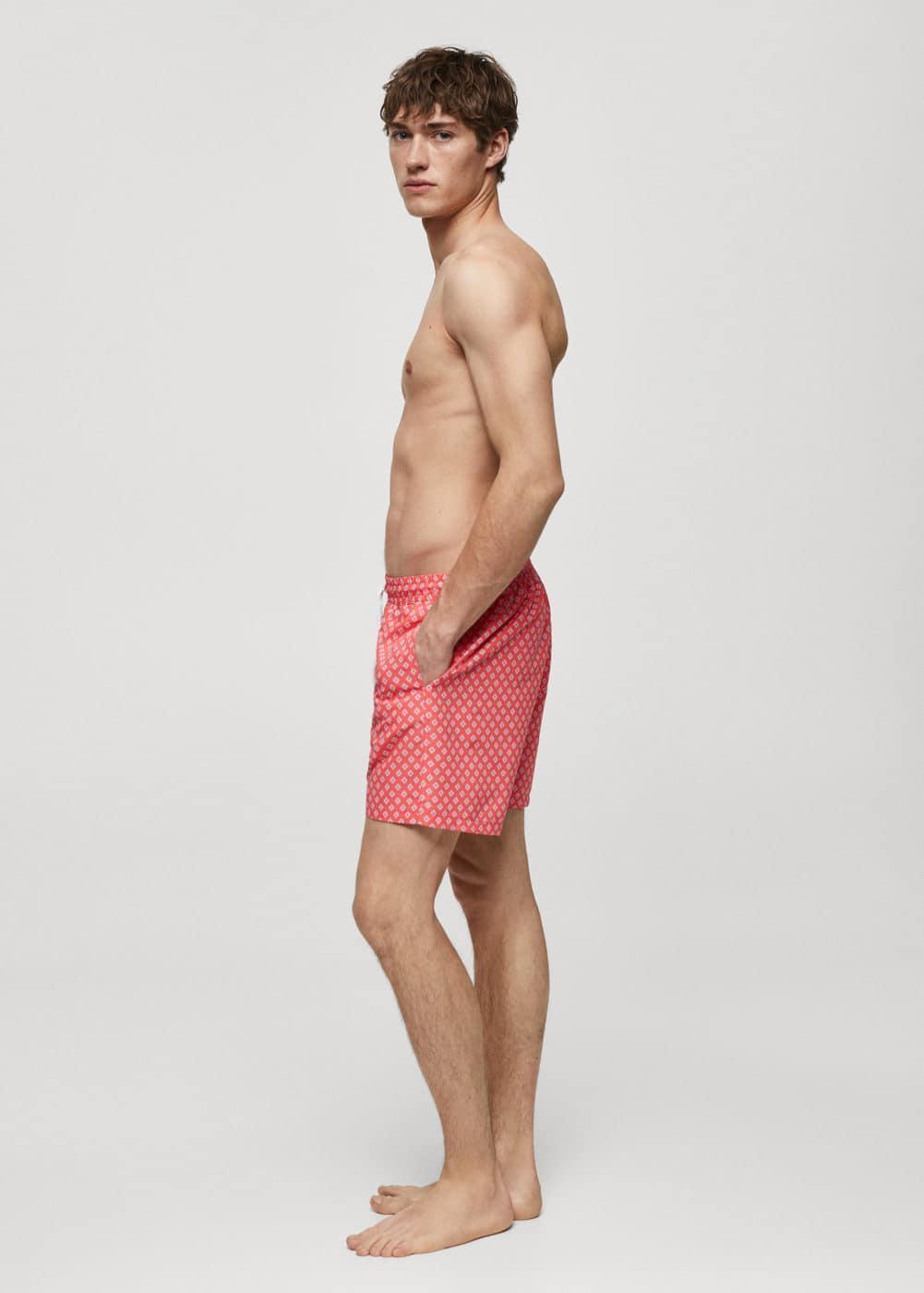 MANGO MAN - Printed drawstring swimsuit coral redMen Product Image