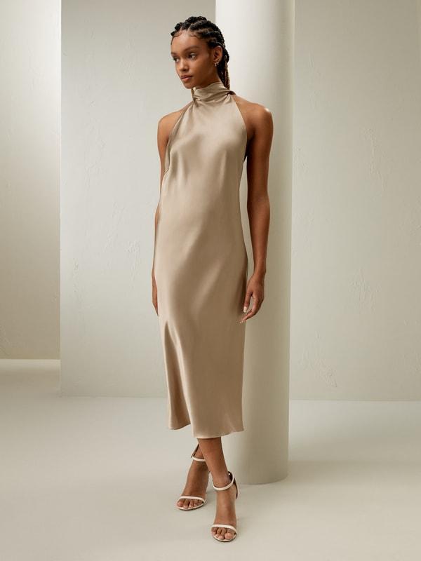 Silk Halter Neck Midi-Dress Product Image